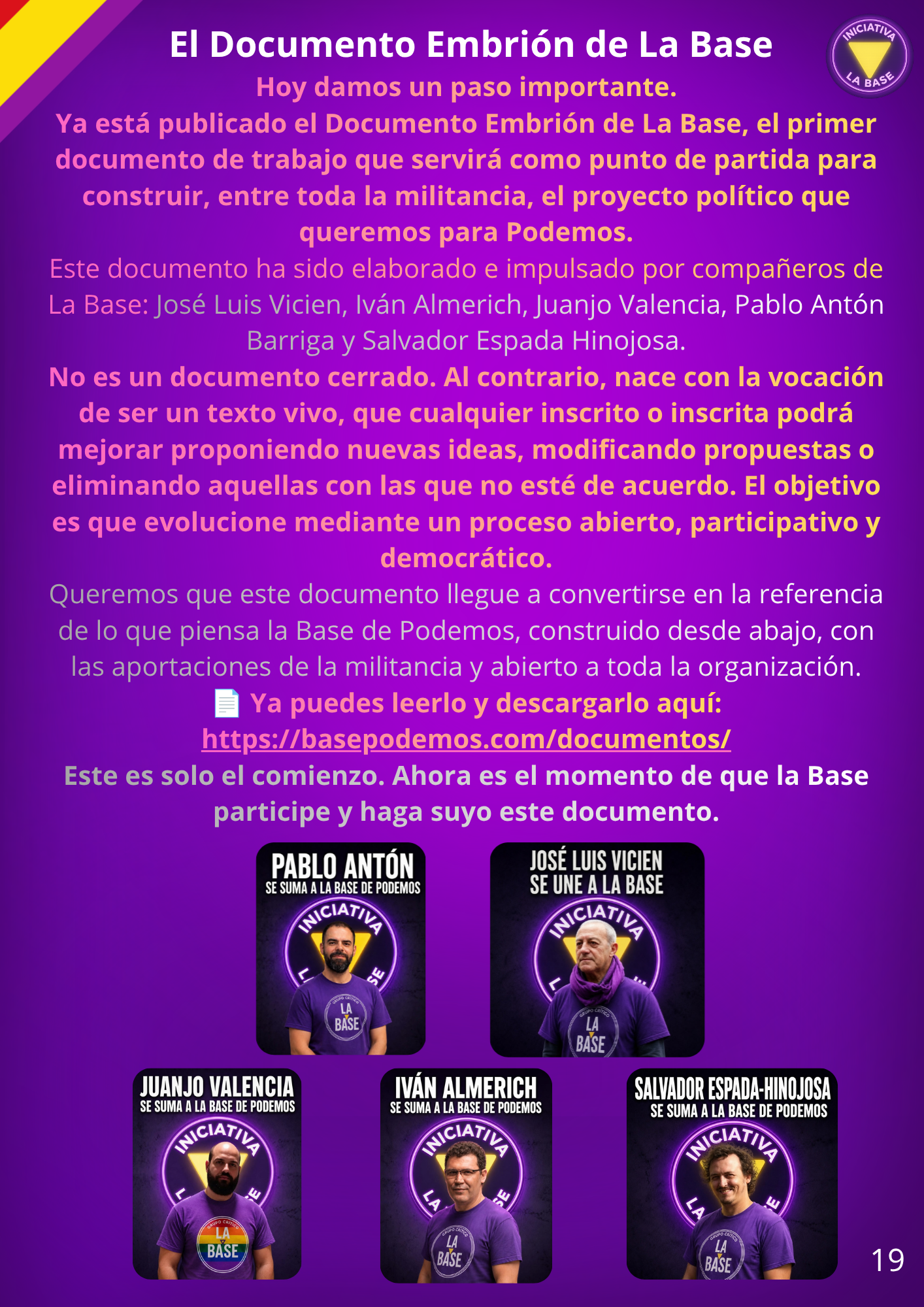 Ya está disponible el Documento Embrión de La Base